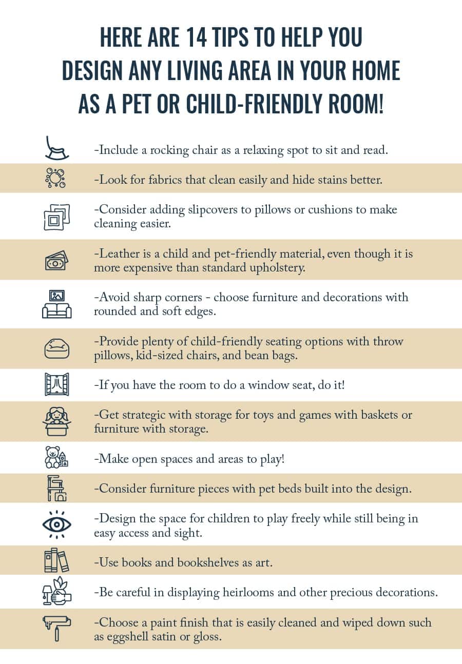 child & pet friendly living room tips infographic