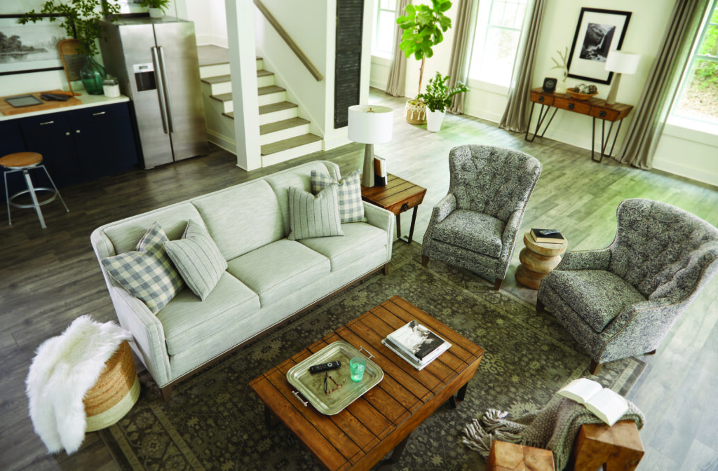 Mid-Size Fabric Sofa, Shown in a Gray Fabric - Amish Oak