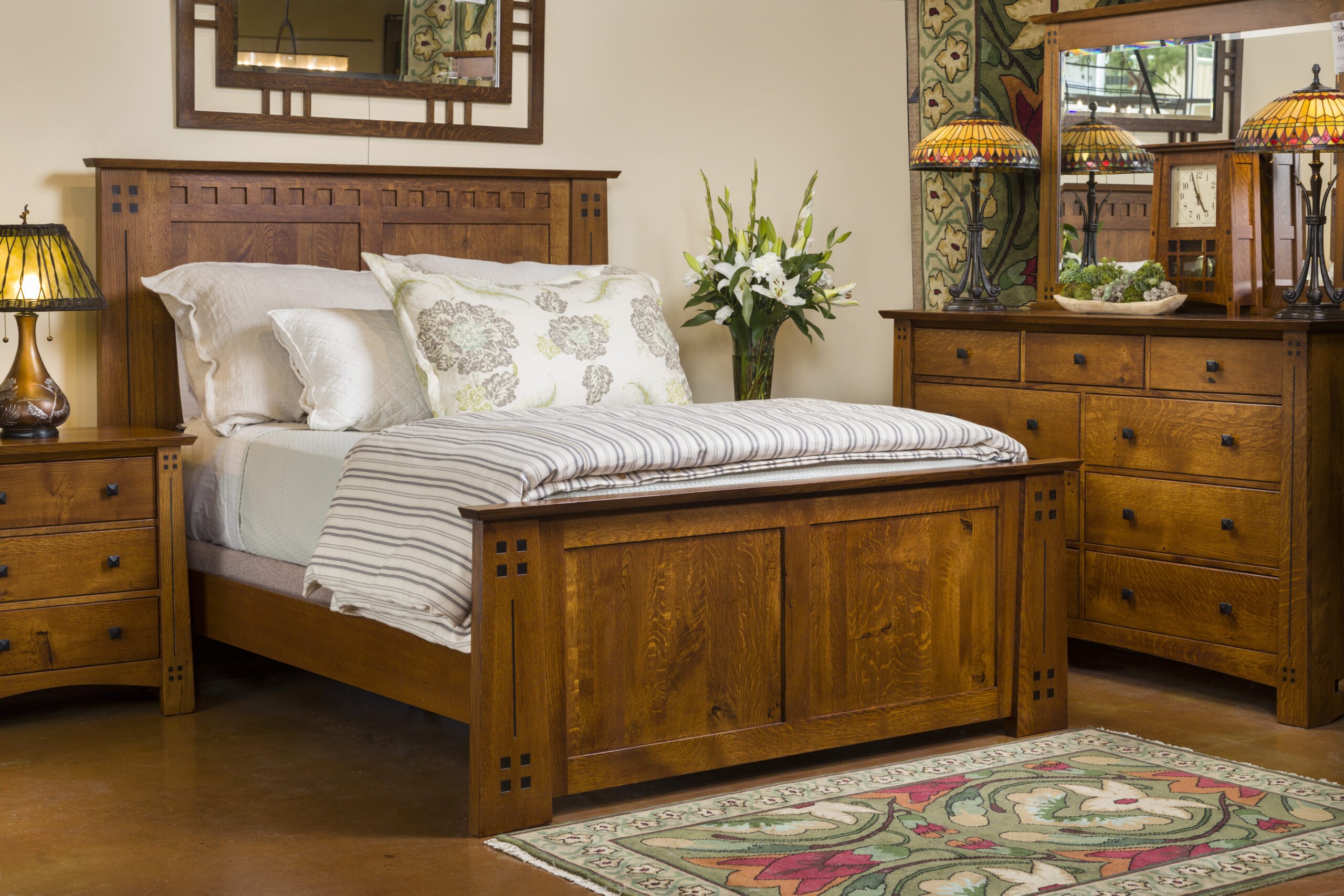 Arts and Crafts Style Bedroom Set with Decorative Inlays