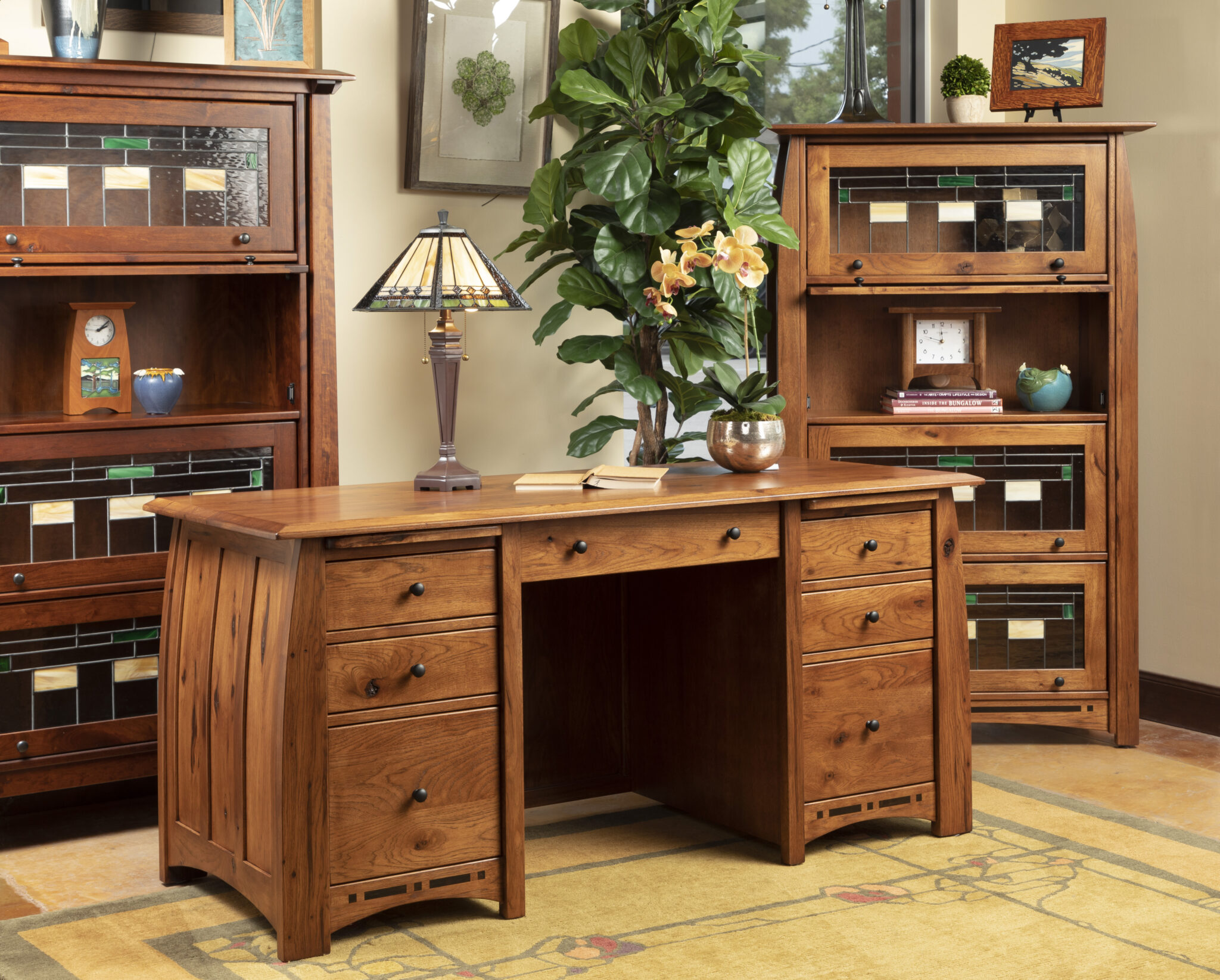 Mission Style Desk with Barrister Bookcases