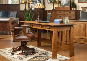 Mission Style Office Desk with Leather Desk Chair
