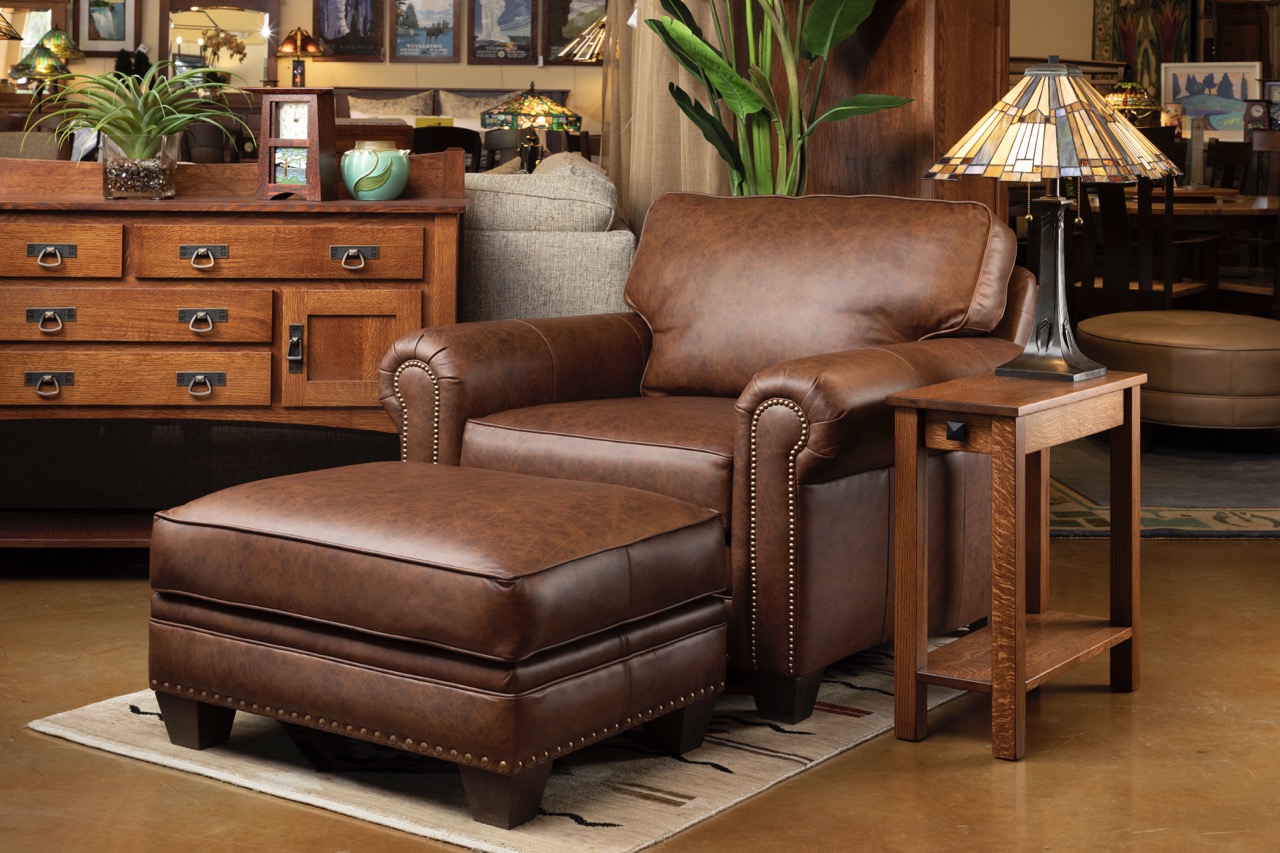 Smith Brothers Leather Chair and Ottoman