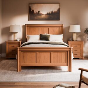 Wooden Bed with Nightstands and Dresser