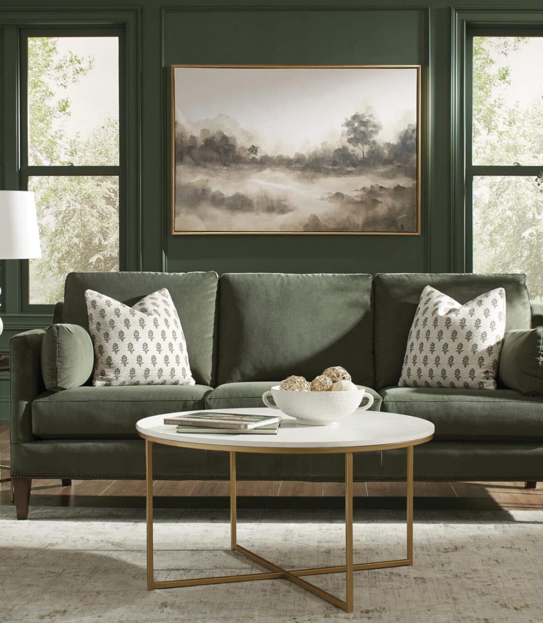 Dark Green Sofa with Floral Chair