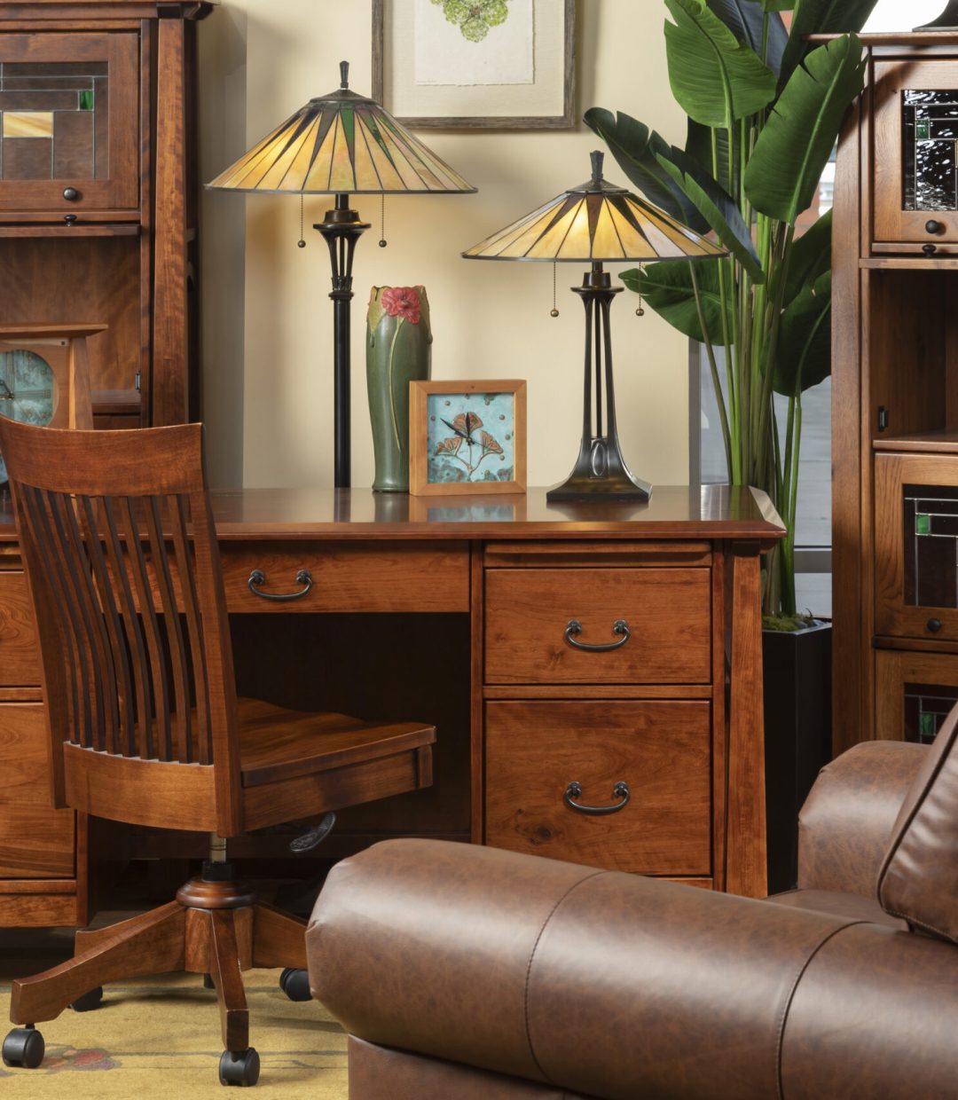 Mission Style Executive Desk with File Drawers