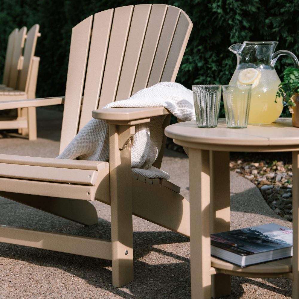 outdoor furniture, Adirondack chair and side table
