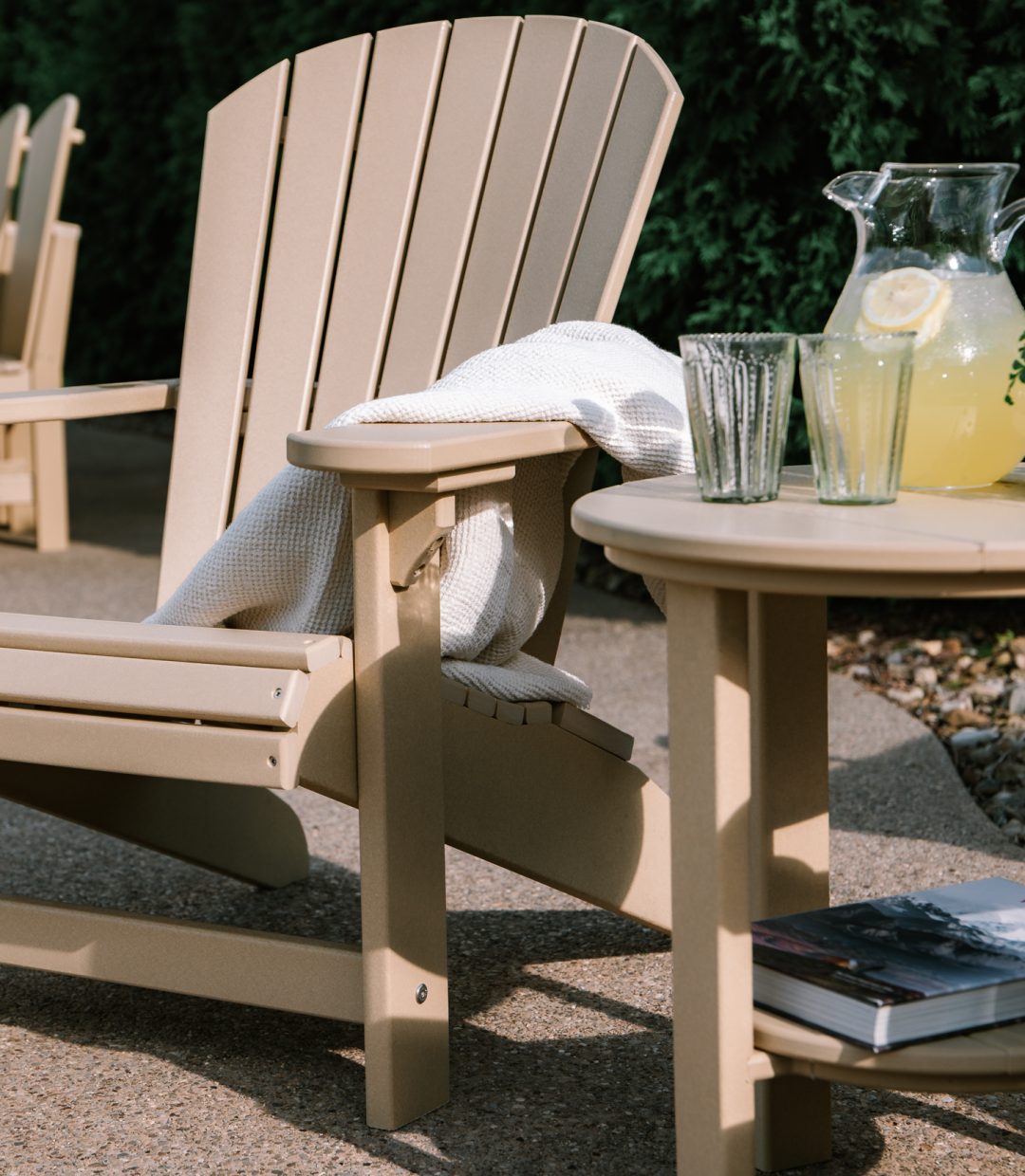outdoor furniture, Adirondack chair and side table