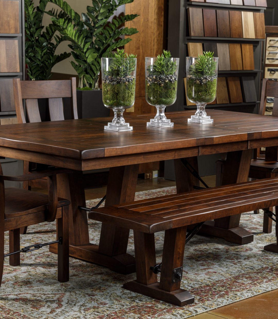Farmhouse Trestle Table with Bench Seating