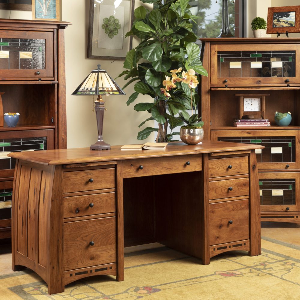Mission Style Desk with Barrister Bookcases