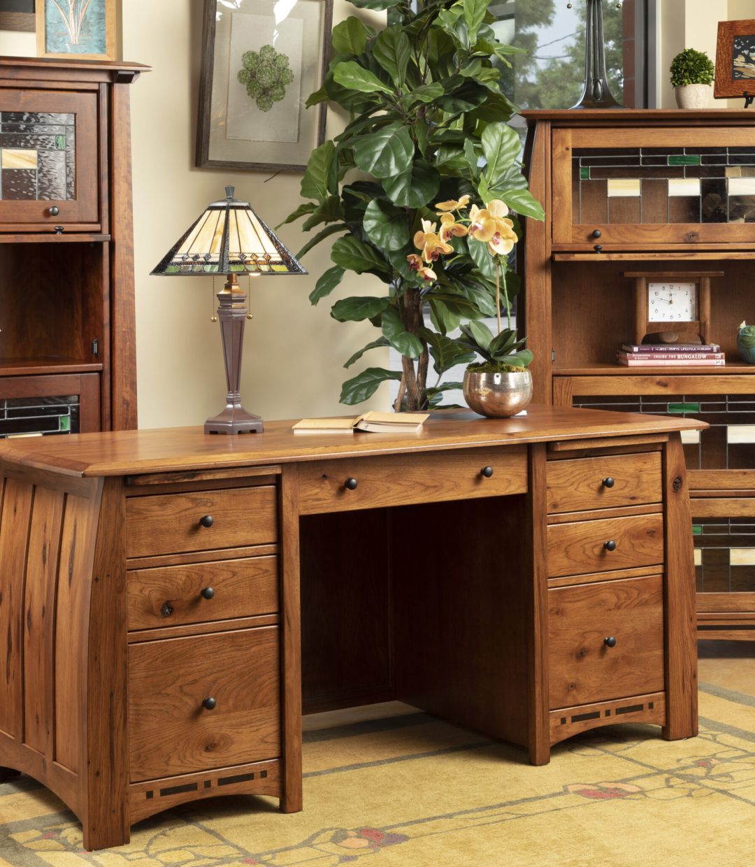 Mission Style Desk with Barrister Bookcases