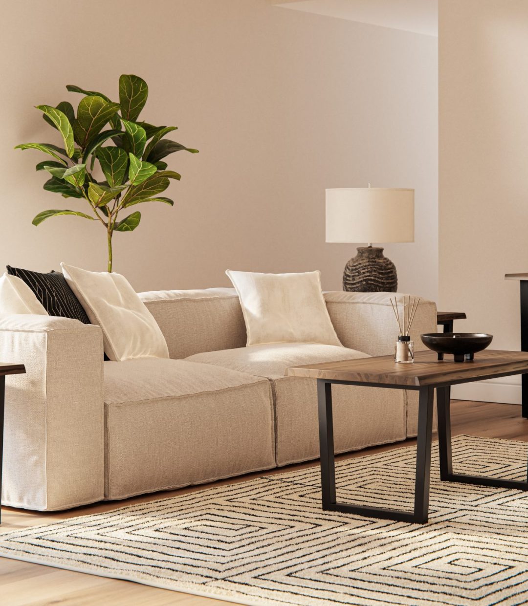 L&N Woodworking-Adona-Collection-Room Setting-Wormy Maple-FC-Sandstone-Final