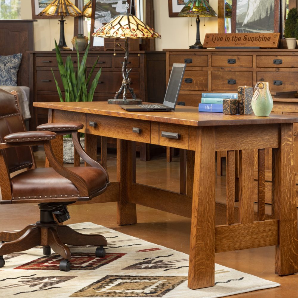 Mission Style Office Desk with Leather Desk Chair