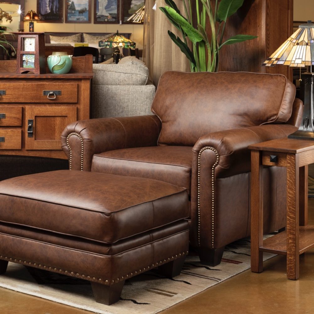 Smith Brothers Leather Chair and Ottoman