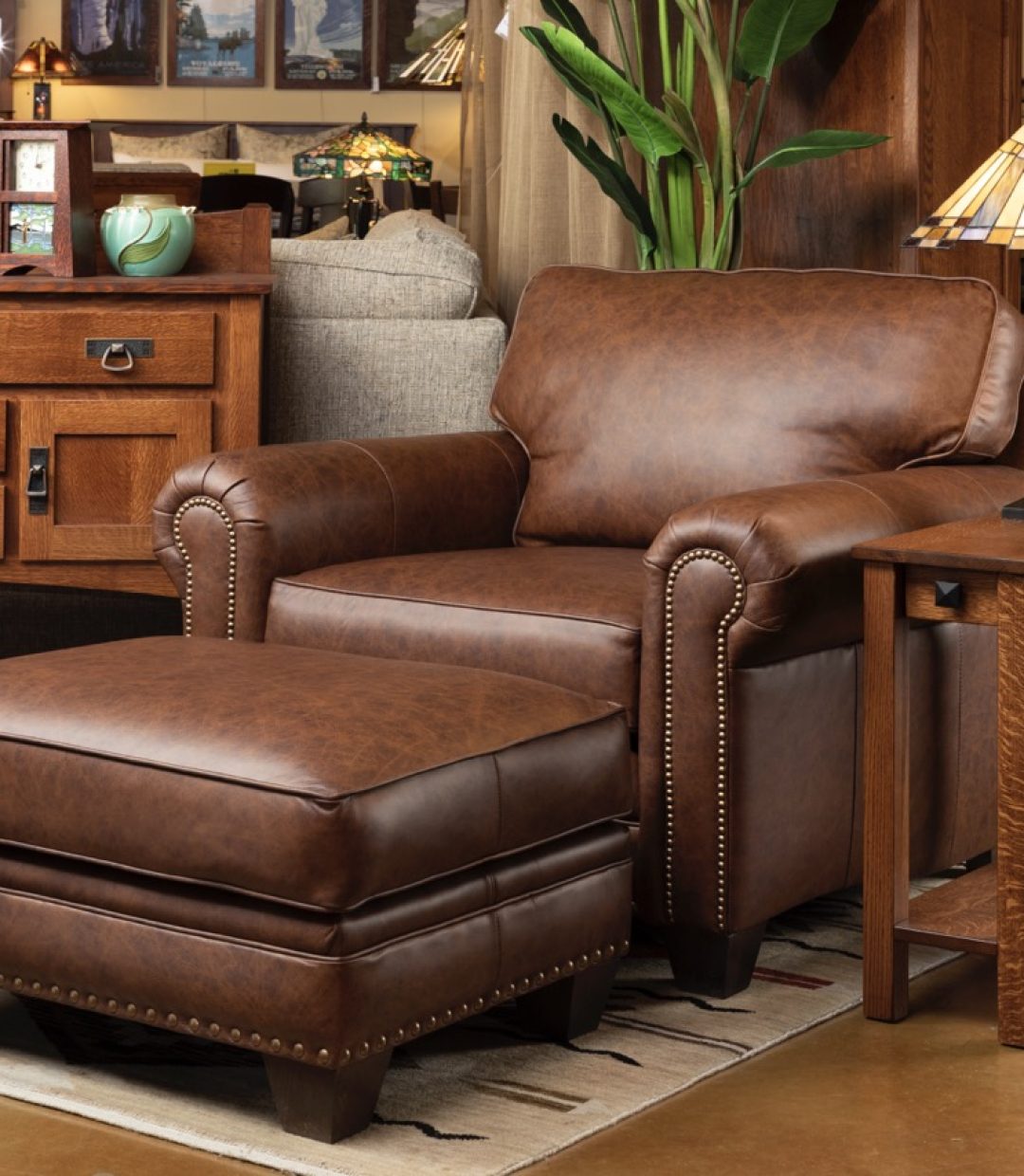 Smith Brothers Leather Chair and Ottoman